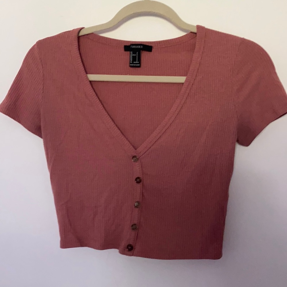 Pink button up Forever 21 crop top